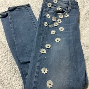 PAIGE Blue Ankle Cropped Jeans with Circular Embellishments